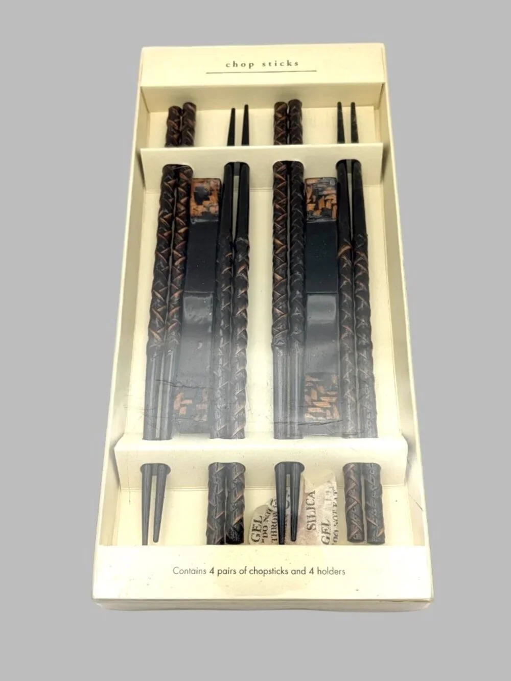 Pier 1 Imports Carved Wood Chopsticks Set 4 Pairs w/ Holders NIB 8.75